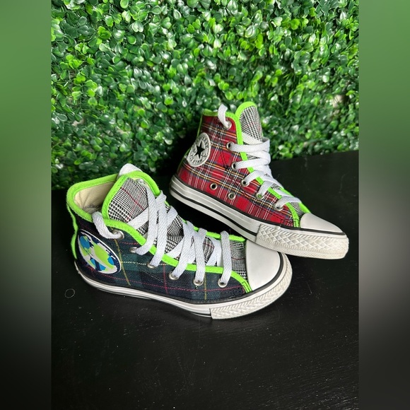 Converse Other - Converse Chuck Taylor All Star Hi Peace On Earth In Plaid Sneakers Size 12 boys